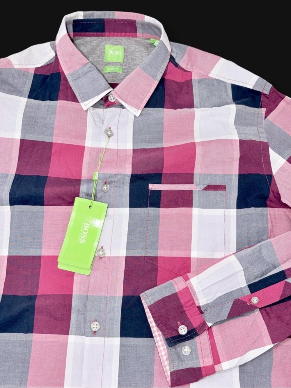 BOSS Hugo Boss C-Bansi Pink Plaid Button Up Shirt NWT XL